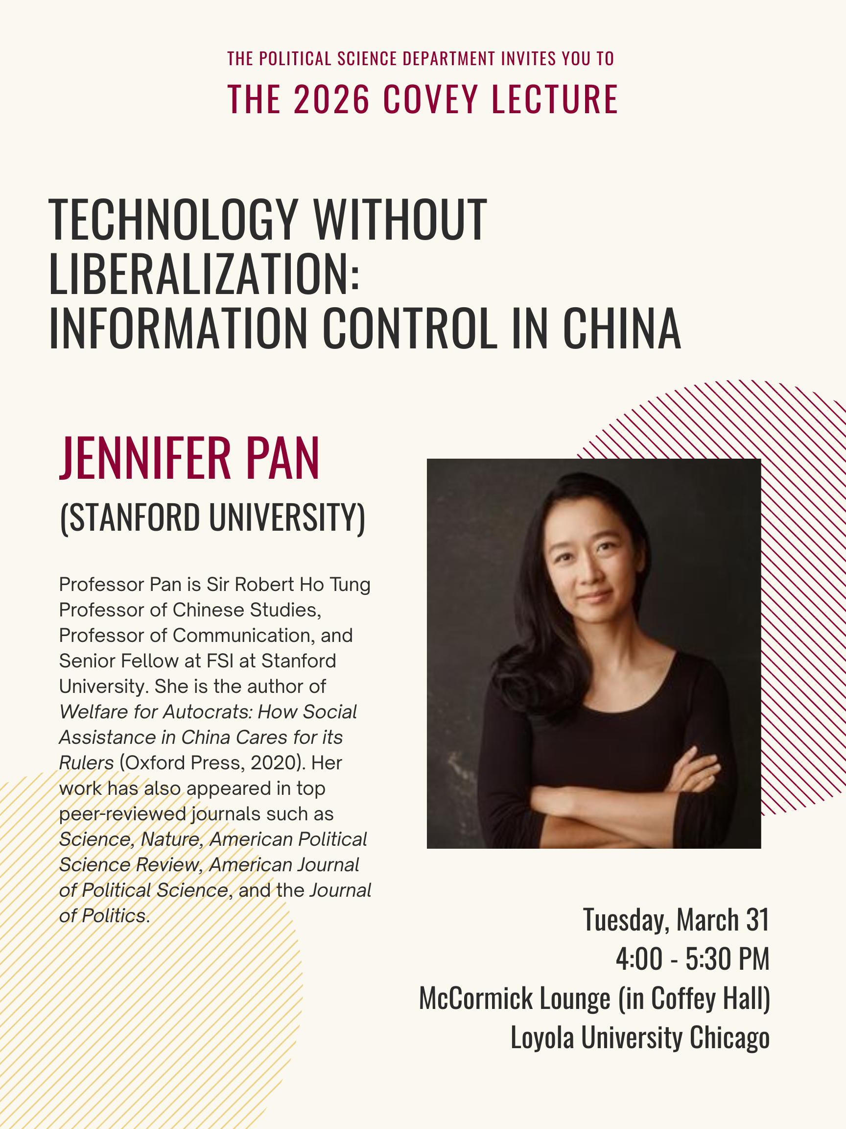 Announcement of the 2026 Covey Lecture with Professor Jennifer Pan